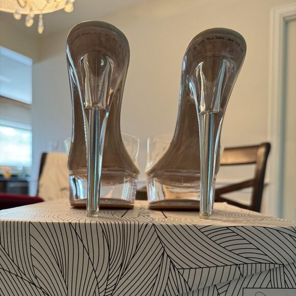 Chase & Chloe Open Toe Clear Transparent Stiletto High Heels Platform Sandals - Picture 2 of 9